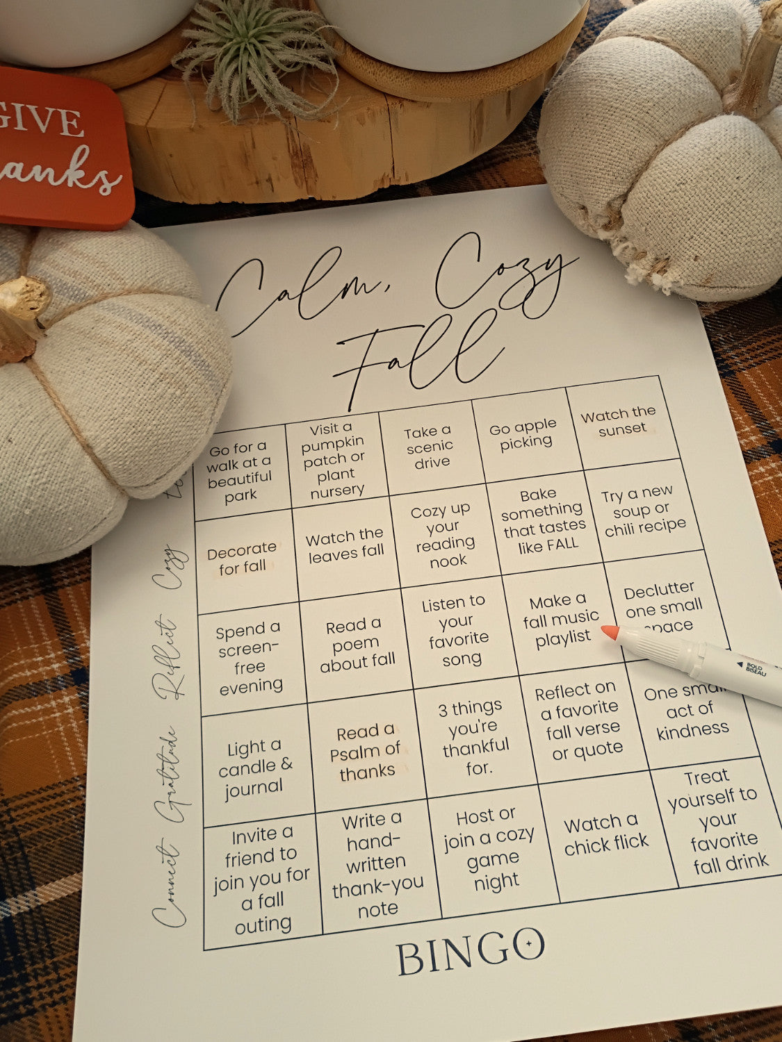 Calm Cozy Fall Bingo
