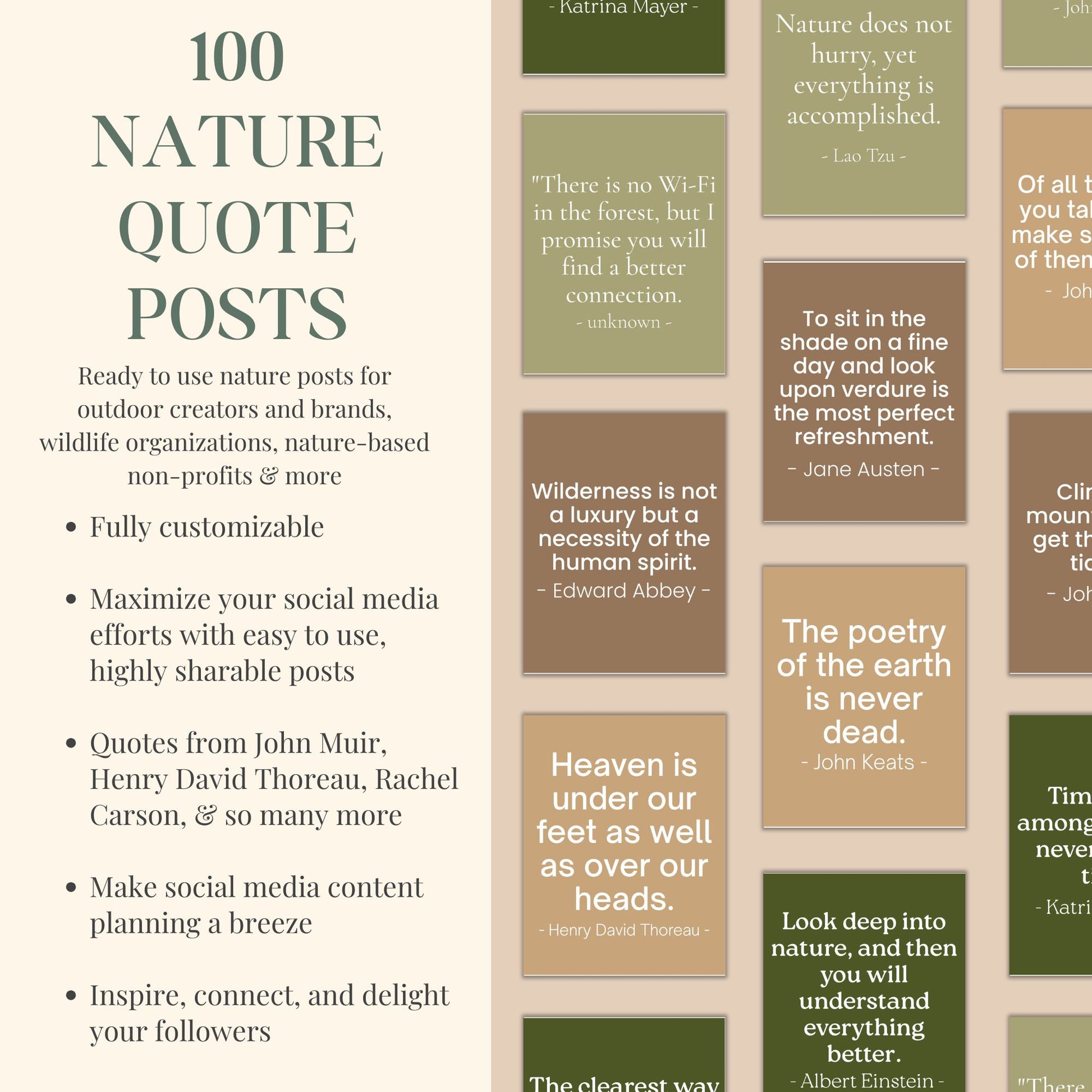 Nature quote post template collection with inspirational outdoor quotes, customizable for social media.